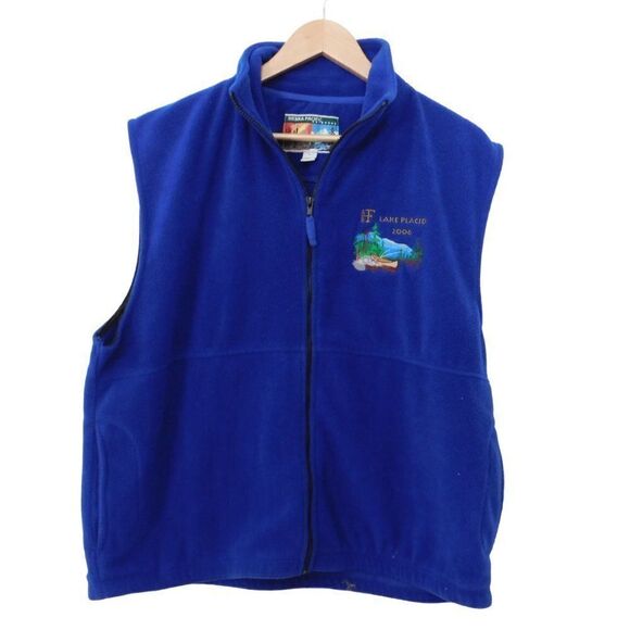 Sierra Pacific Outdoors Fleece Vest Sleeveless Jacket Blue Lake Placid NY Large - Picture 1 of 6